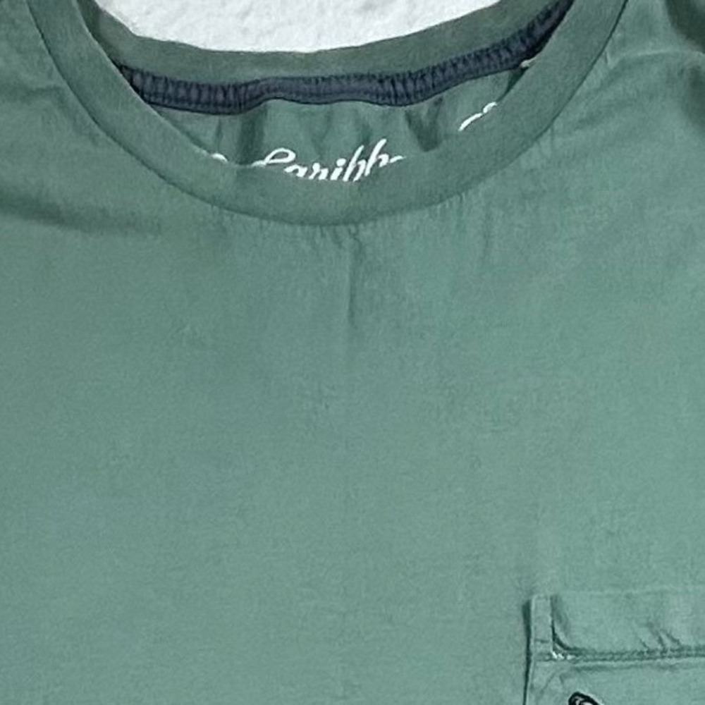 Caribbean Supima Cotton Pocket T-Shirt Mens XL Green Short Sleeve Parrot Logo